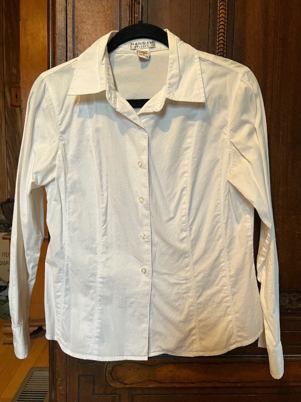 Hannah Stretch White Button Down Shirt Long Sleeve Blouse Small